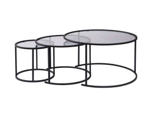 Lot de 3 tables basses en métal "Aurum" -  80 x 80 x 43 cm - Noir Gris