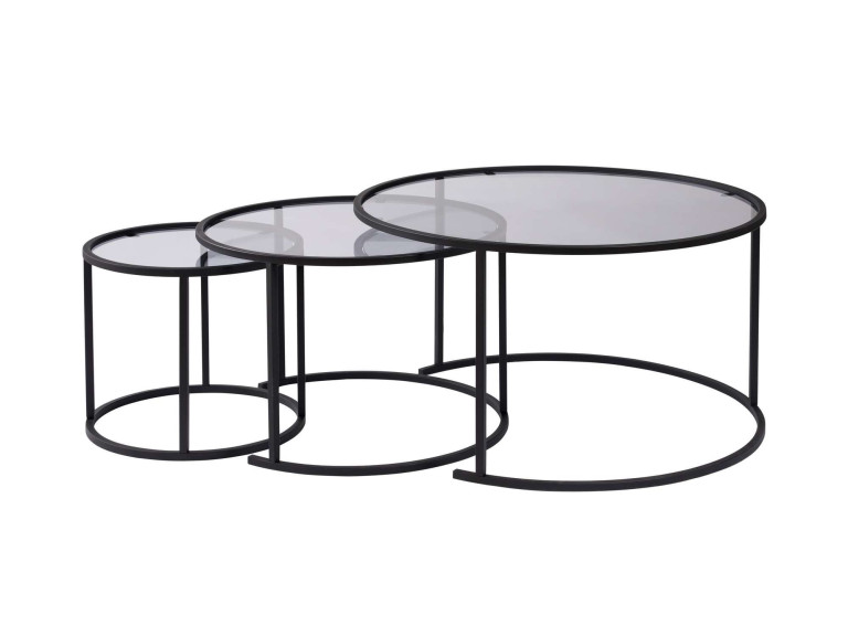 Lot de 3 tables basses en métal "Aurum" -  80 x 80 x 43 cm - Noir Gris