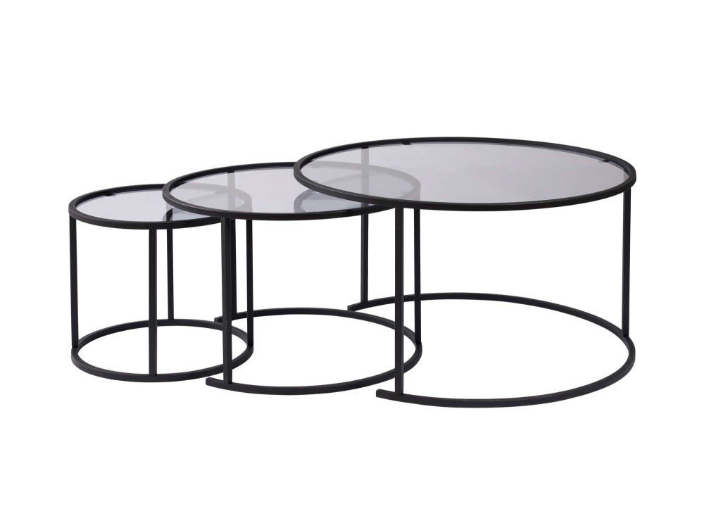 Lot de 3 tables basses en métal "Aurum" -  80 x 80 x 43 cm - Noir Gris
