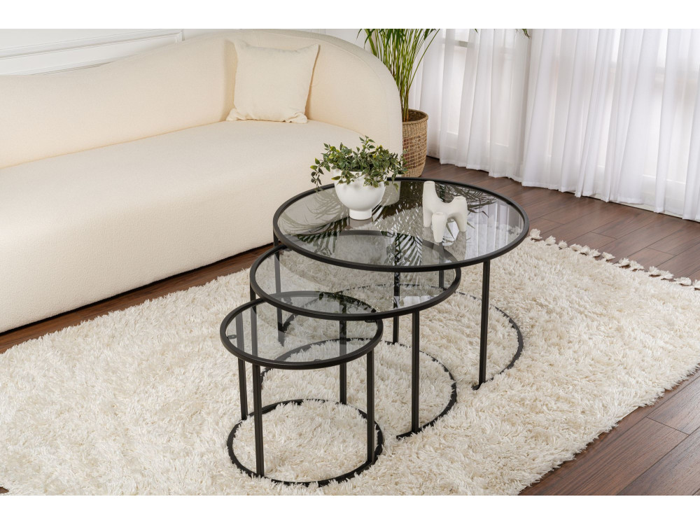 Lot de 3 tables basses en métal "Aurum" -  80 x 80 x 43 cm - Noir Gris
