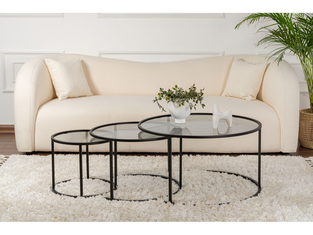 Lot de 3 tables basses en métal "Aurum" -  80 x 80 x 43 cm - Noir Gris