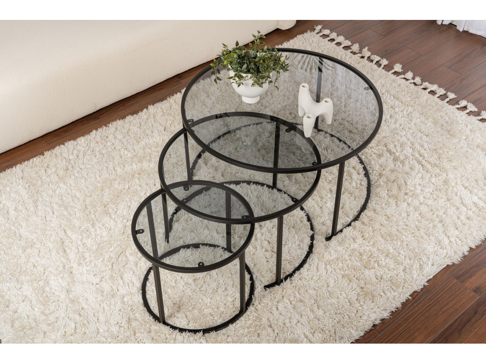Lot de 3 tables basses en métal "Aurum" -  80 x 80 x 43 cm - Noir Gris