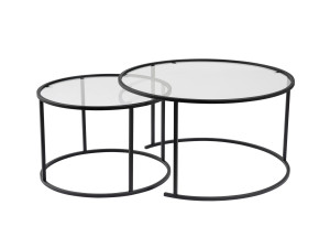Lot de 2 tables basses en métal "Aurum" - 80 x 80 x 43 cm - Noir Transparent