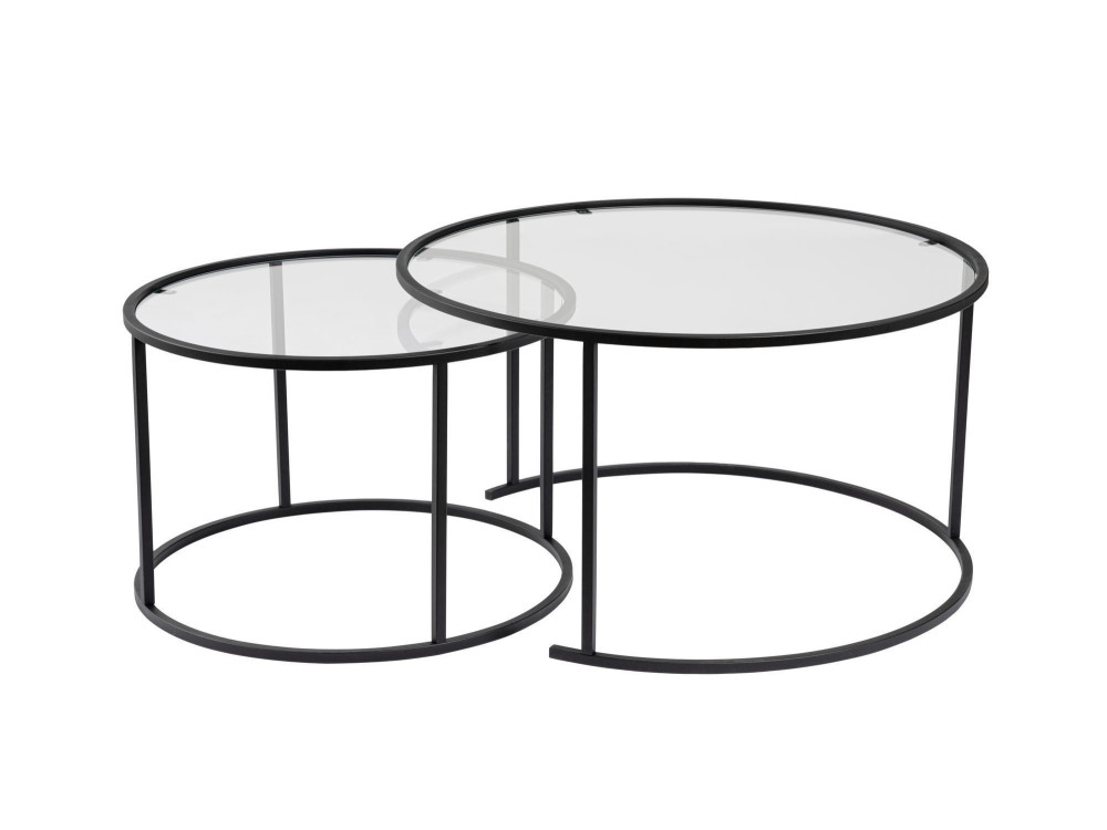 Lot de 2 tables basses en métal "Aurum" - 80 x 80 x 43 cm - Noir Transparent