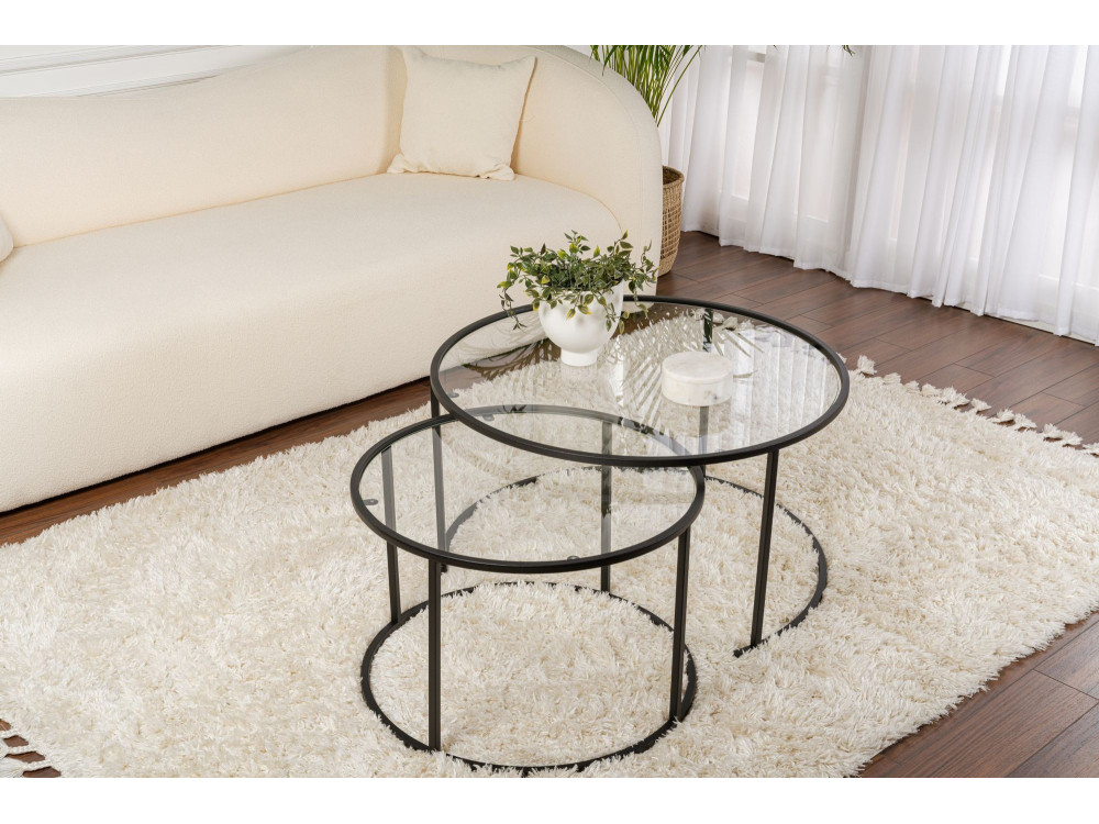 Lot de 2 tables basses en métal "Aurum" - 80 x 80 x 43 cm - Noir Transparent