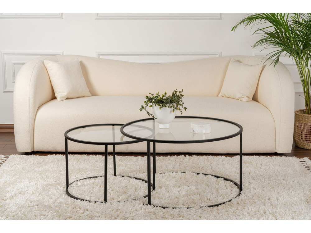 Lot de 2 tables basses en métal "Aurum" - 80 x 80 x 43 cm - Noir Transparent
