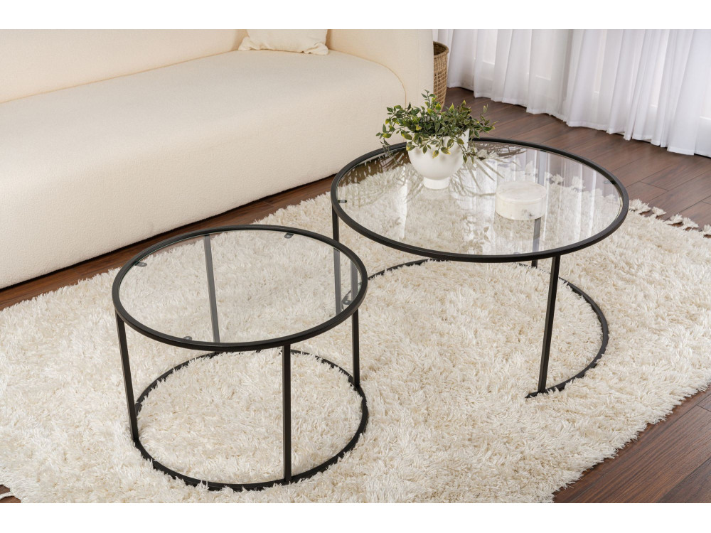 Lot de 2 tables basses en métal "Aurum" - 80 x 80 x 43 cm - Noir Transparent