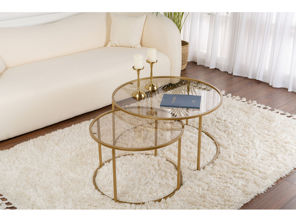 Lot de 2 tables basses en métal "Aurum" - 80 x 80 x 43 cm - Or Bronze