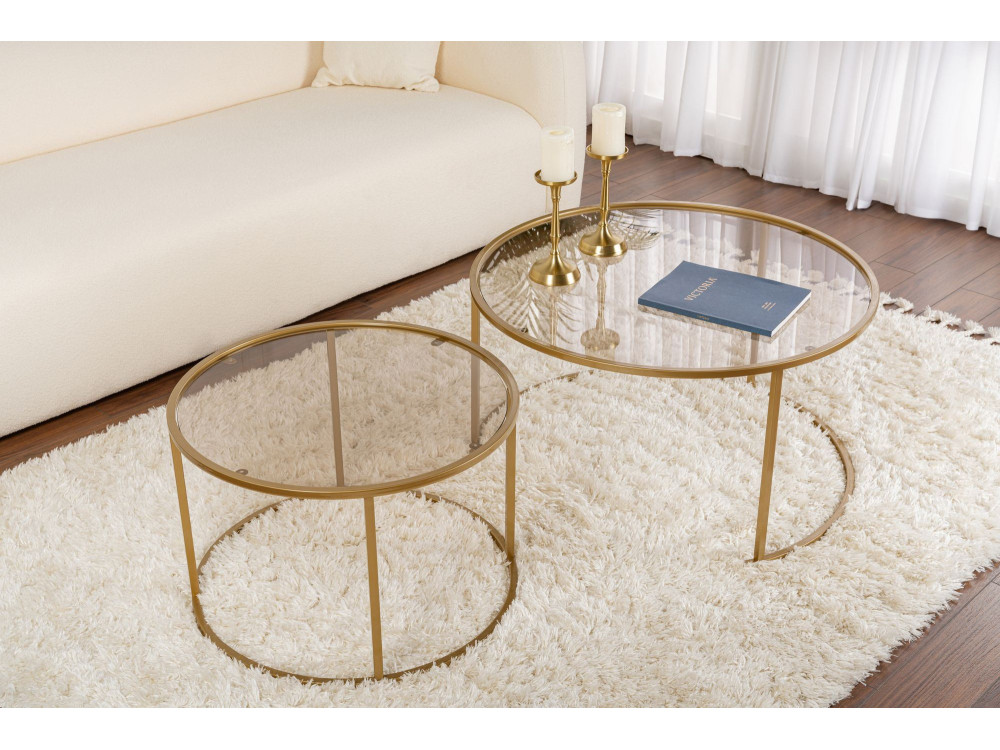 Lot de 2 tables basses en métal "Aurum" - 80 x 80 x 43 cm - Or Bronze