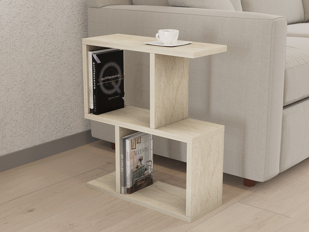 Table d'appoint en bois "Zet" - 45 x 17 x 51 cm - Travertin