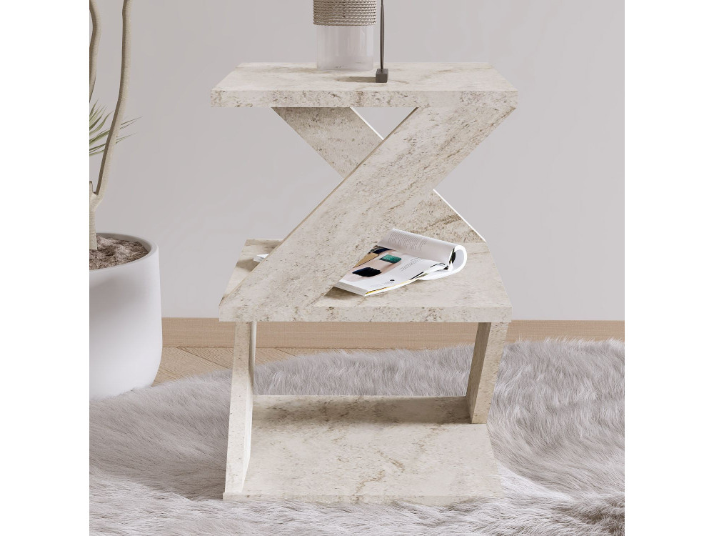 Table d'appoint en bois "Albeni" - 29 x 29 x 54 cm - Travertin