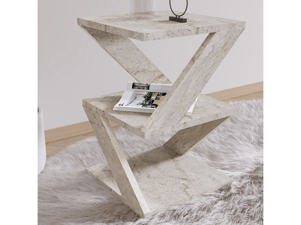 Table d'appoint en bois "Albeni" - 29 x 29 x 54 cm - Travertin