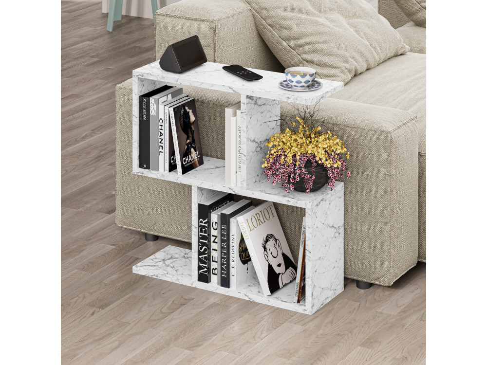 Table d'appoint en bois "Homemania" - 60 x 20 x 60 cm - Blanc marbré