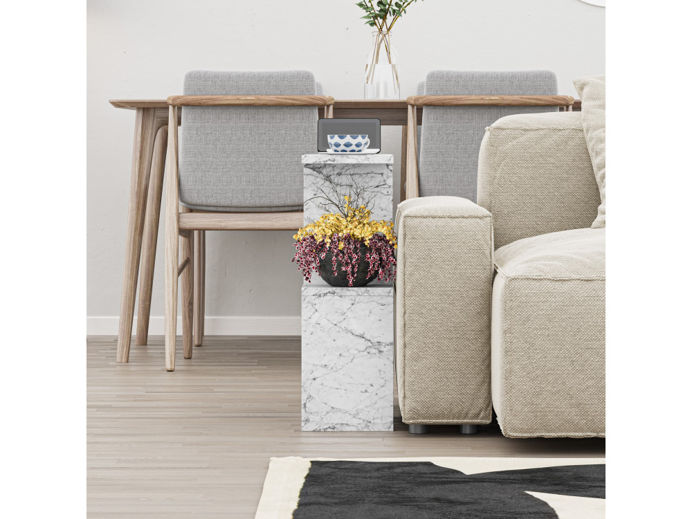 Table d'appoint en bois "Homemania" - 60 x 20 x 60 cm - Blanc marbré