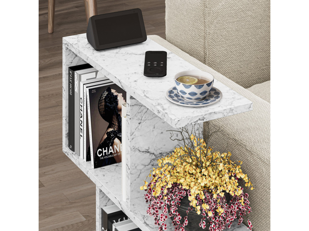 Table d'appoint en bois "Homemania" - 60 x 20 x 60 cm - Blanc marbré