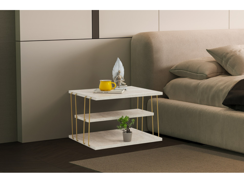 table d'appoint en bois "Lifon" 50 x 40 x 33 cm - Travertin