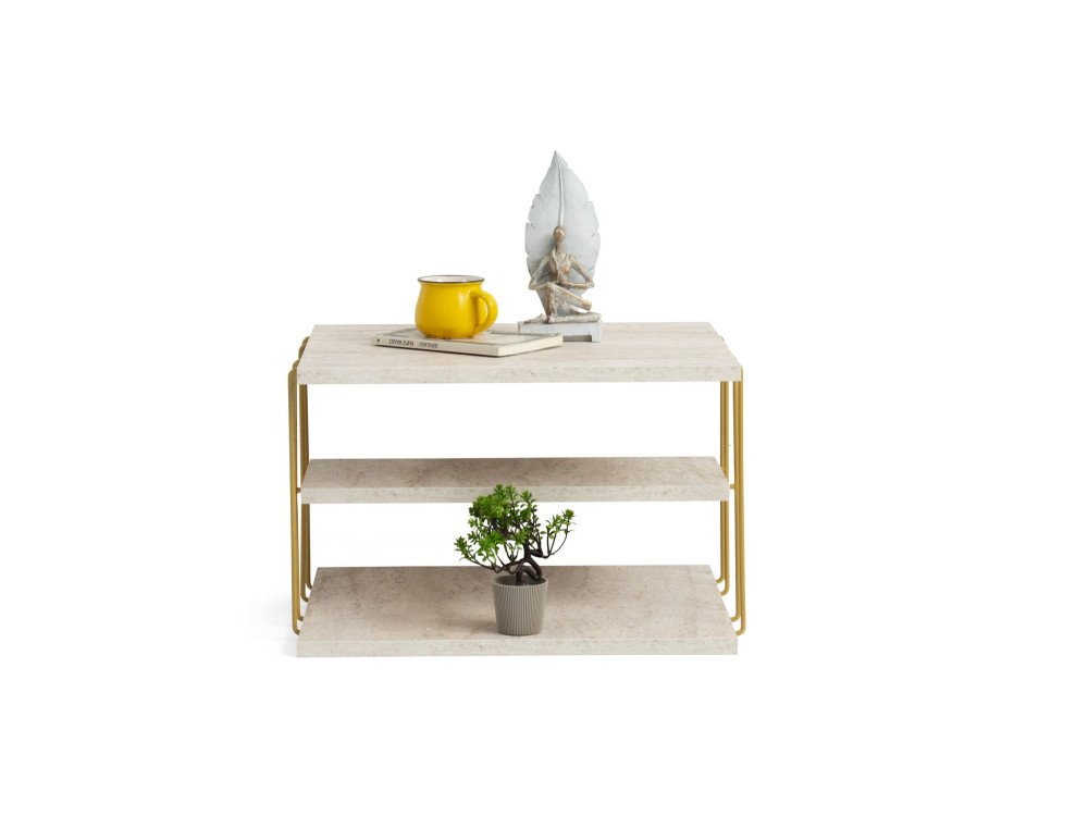 table d'appoint en bois "Lifon" 50 x 40 x 33 cm - Travertin