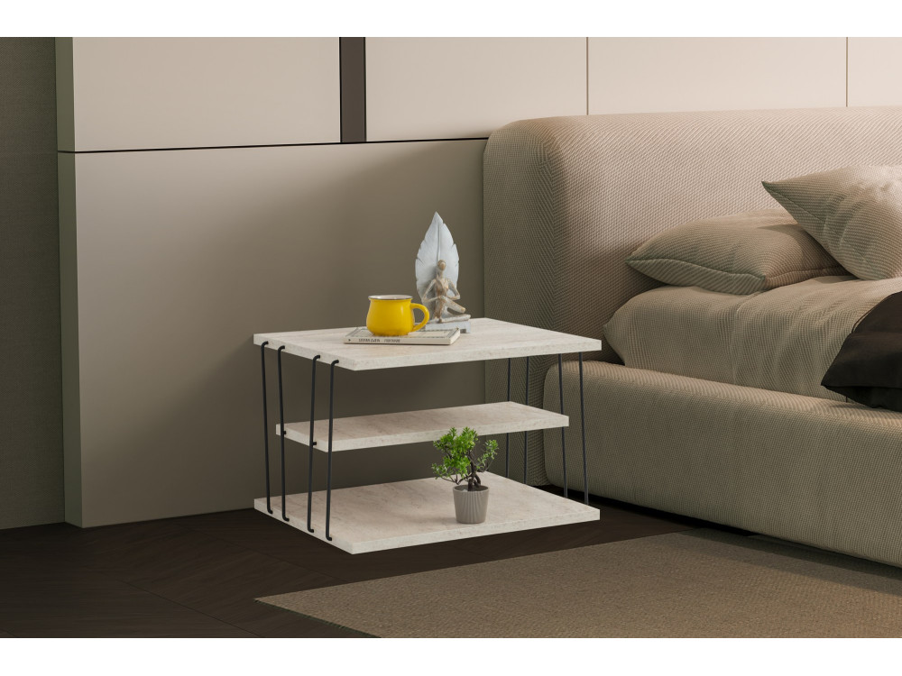table d'appoint en bois "Lifon" - 50 x 40 x 33 cm - Travertin