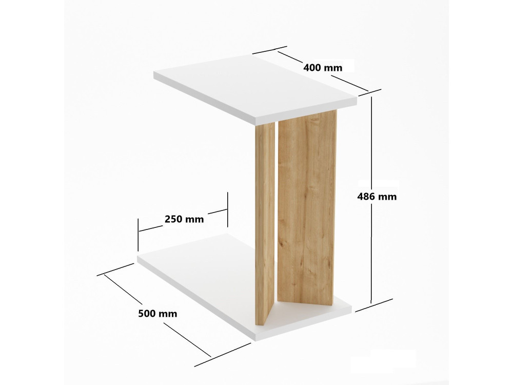 Table d'appoint en bois "Lun" - 25 x 50 x 48 cm - Beige