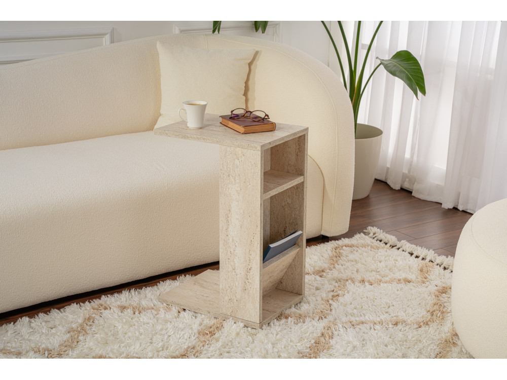 Table d'appoint en bois "Filinta" - 30 x 40 x 63 cm - Travertin