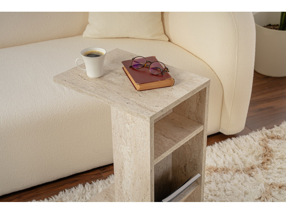 Table d'appoint en bois "Filinta" - 30 x 40 x 63 cm - Travertin
