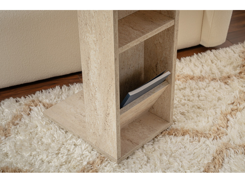 Table d'appoint en bois "Filinta" - 30 x 40 x 63 cm - Travertin