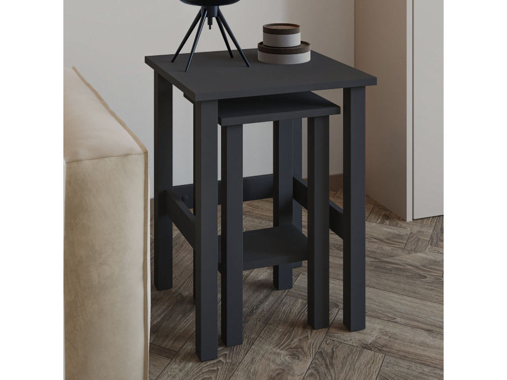 Lot de 2 tables d'appoint en bois "Gina 2" - 45 x 45 x 60 cm - Gris anthracite