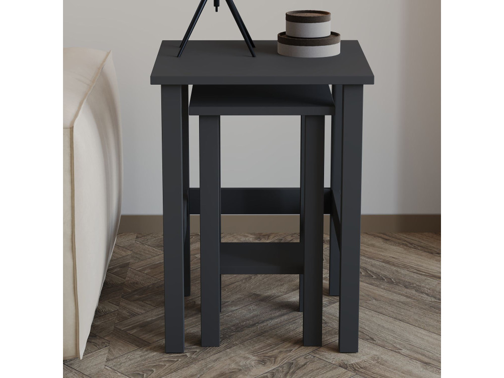Lot de 2 tables d'appoint en bois "Gina 2" - 45 x 45 x 60 cm - Gris anthracite