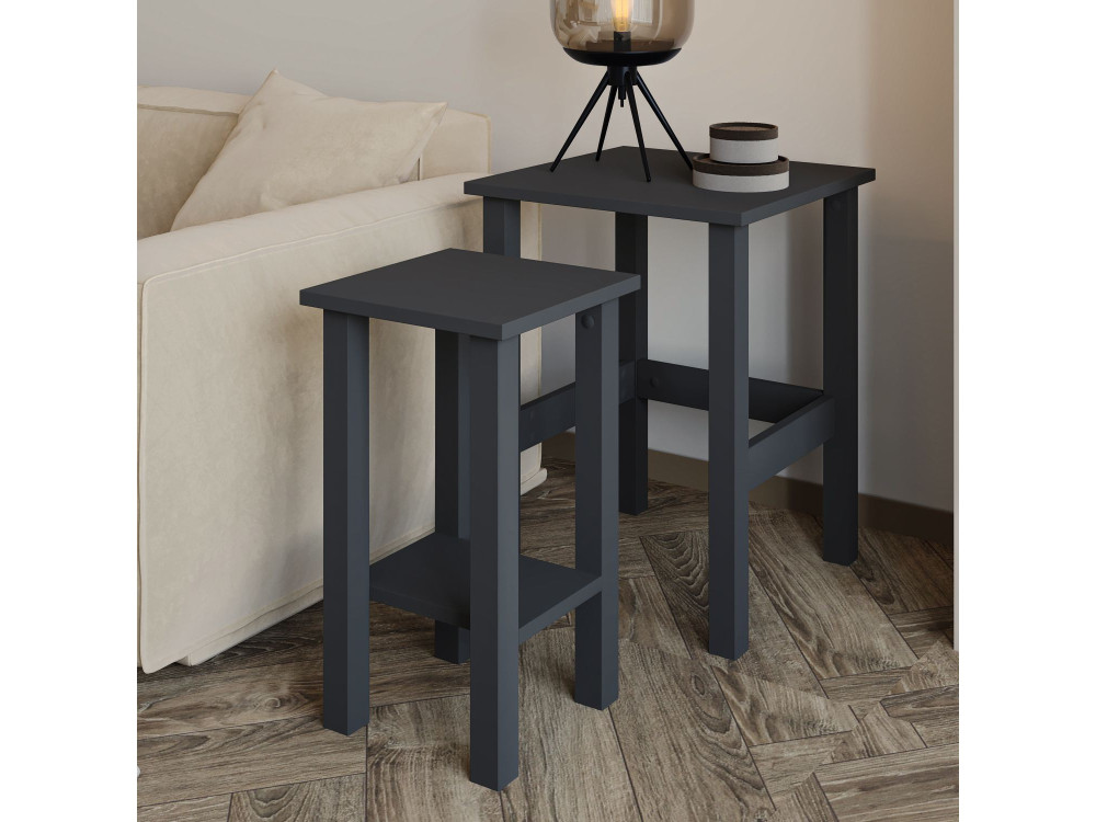 Lot de 2 tables d'appoint en bois "Gina 2" - 45 x 45 x 60 cm - Gris anthracite