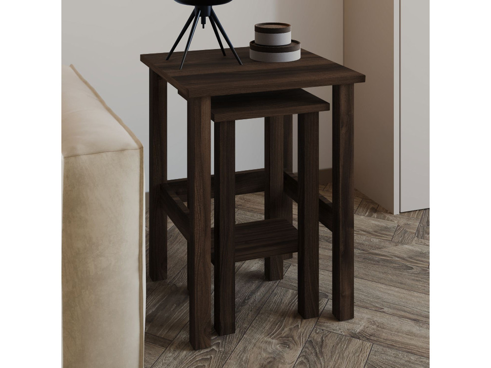 Lot de 2 tables d'appoint en bois "Gina 2" - 45 x 45 x 60 cm - Marron