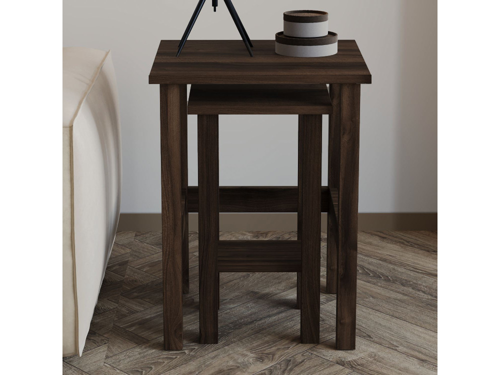 Lot de 2 tables d'appoint en bois "Gina 2" - 45 x 45 x 60 cm - Marron