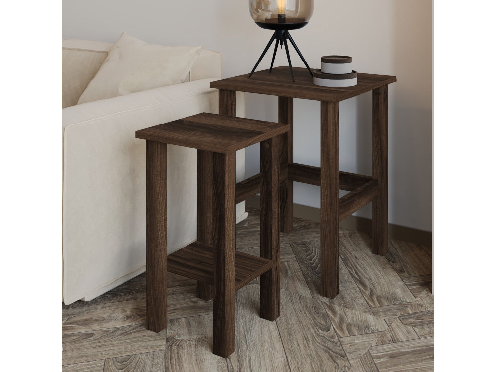 Lot de 2 tables d'appoint en bois "Gina 2" - 45 x 45 x 60 cm - Marron