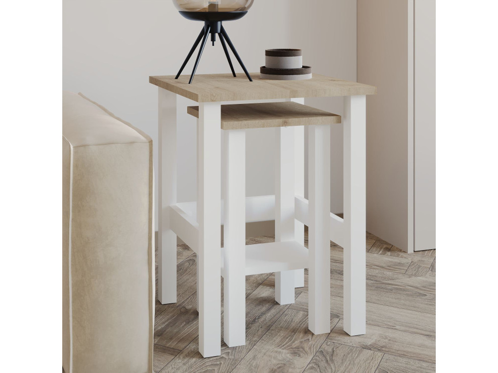 Lot de 2 tables d'appoint en bois "Gina 2" - 45 x 45 x 60 cm - Beige