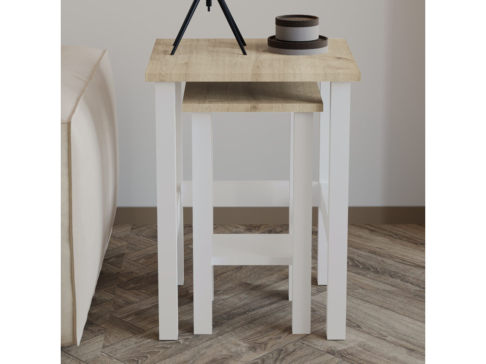 Lot de 2 tables d'appoint en bois "Gina 2" - 45 x 45 x 60 cm - Beige