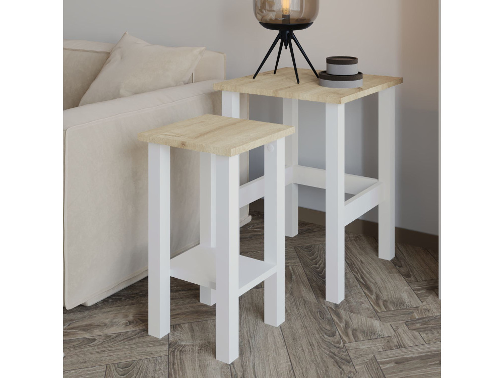 Lot de 2 tables d'appoint en bois "Gina 2" - 45 x 45 x 60 cm - Beige