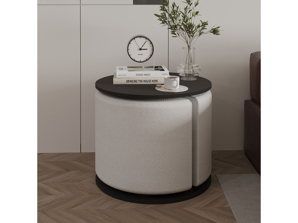 Table d'appoint avec pouf en bois "Vexana" - 43 x 43 x 47 cm - Gris anthracite