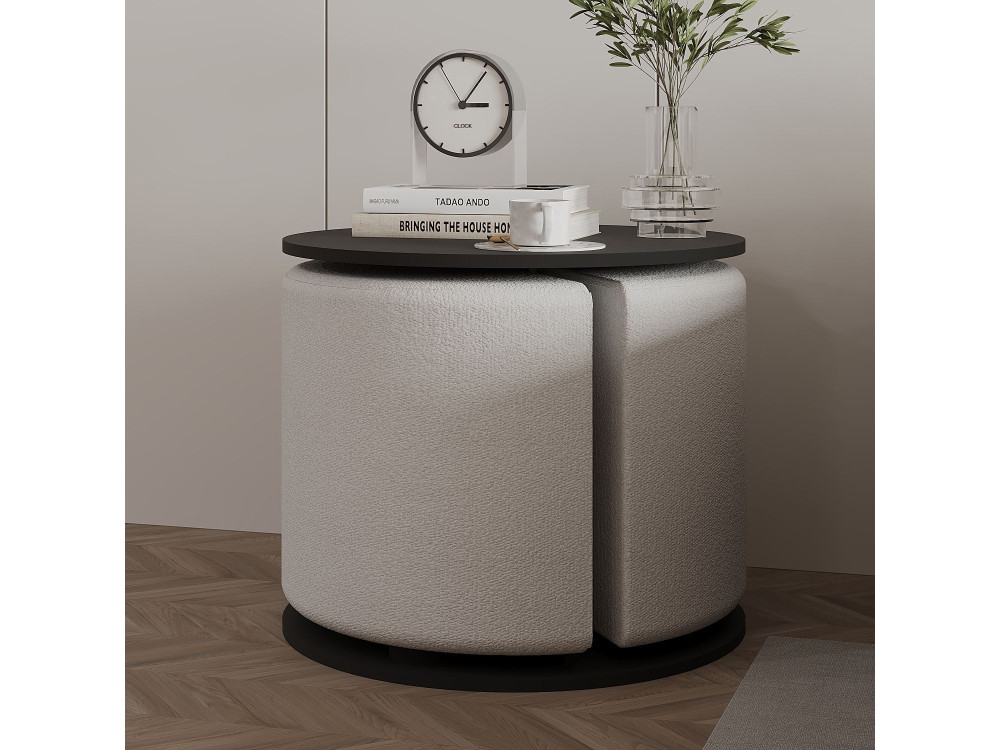 Table d'appoint avec pouf en bois "Vexana" - 43 x 43 x 47 cm - Gris anthracite