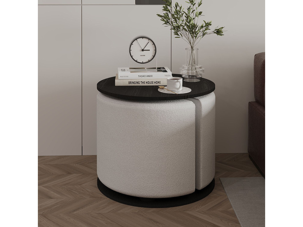 Table d'appoint avec pouf en bois "Vexana" - 43 x 43 x 47 cm - Noir