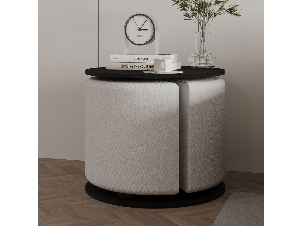 Table d'appoint avec pouf en bois "Vexana" - 43 x 43 x 47 cm - Noir