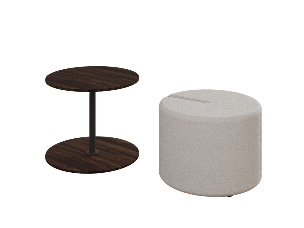 Table d'appoint avec pouf en bois "Vexana" - 43 x 43 x 47 cm - Marron