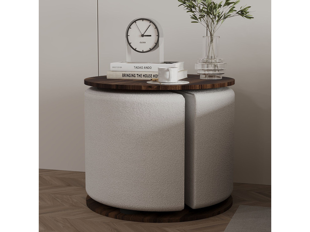 Table d'appoint avec pouf en bois "Vexana" - 43 x 43 x 47 cm - Marron