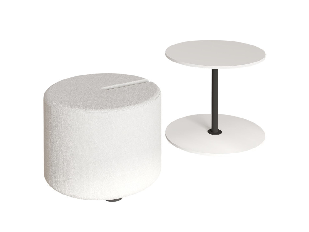 Table d'appoint avec pouf en bois "Vexana" - 43 x 43 x 47 cm - Blanc