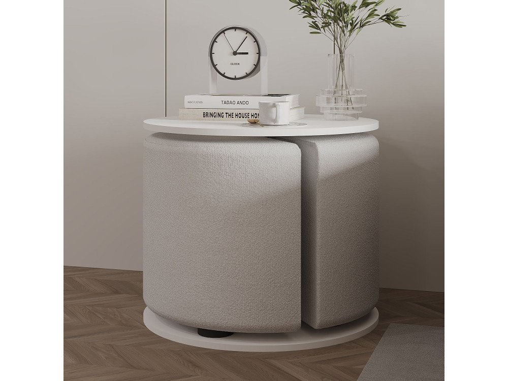 Table d'appoint avec pouf en bois "Vexana" - 43 x 43 x 47 cm - Blanc