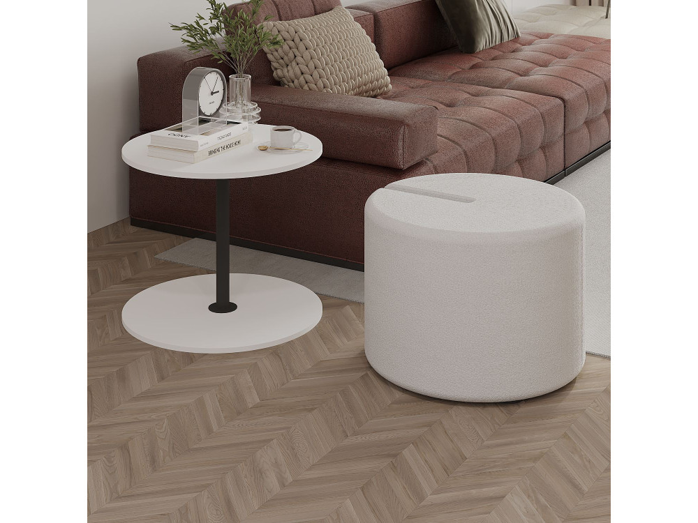 Table d'appoint avec pouf en bois "Vexana" - 43 x 43 x 47 cm - Blanc