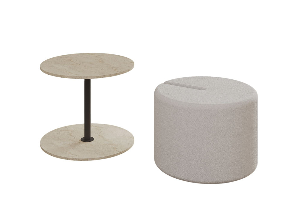 Table d'appoint avec pouf en bois "Vexana" - 43 x 43 x 47 cm - Travertin