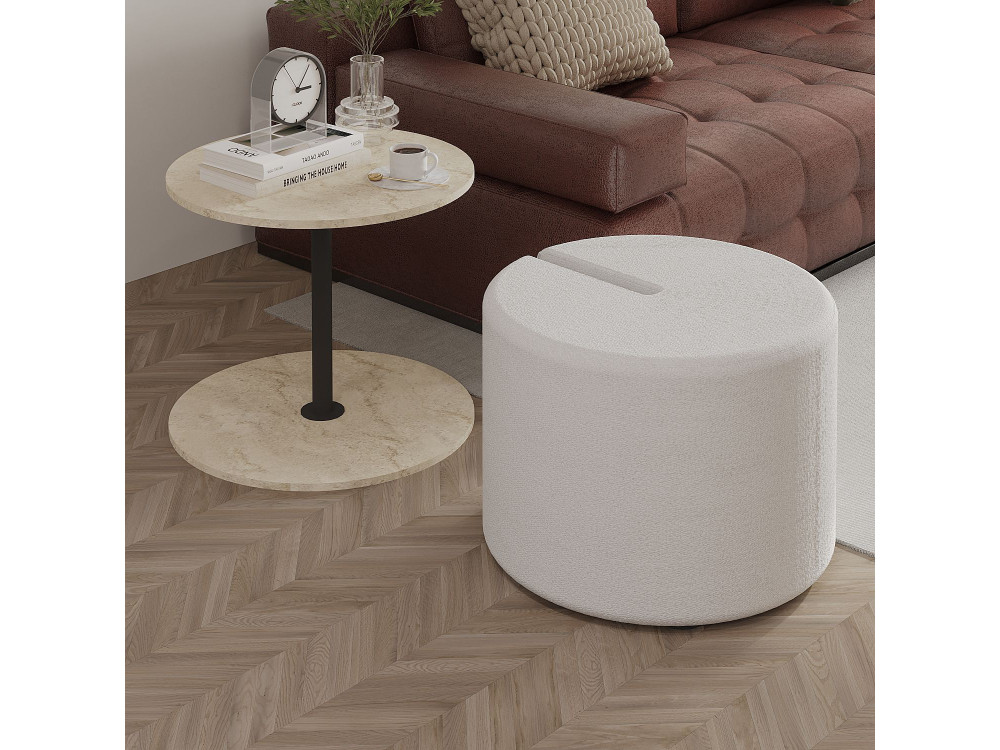 Table d'appoint avec pouf en bois "Vexana" - 43 x 43 x 47 cm - Travertin