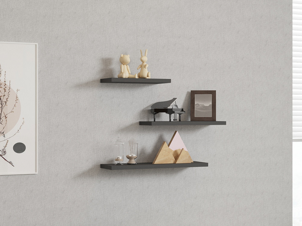 Étagère murale en bois "Leila" - 50 x 2 x 14 cm - Gris anthracite