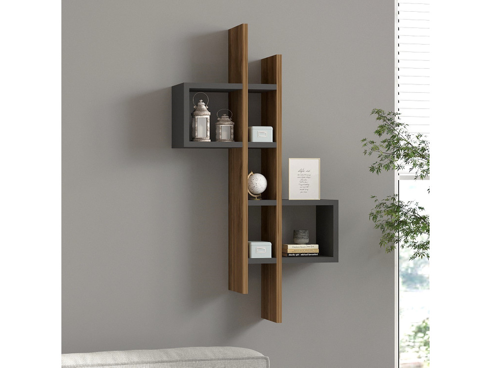 Étagère murale en bois "Emse" - 53 x 19 x 108 cm - Chêne, Anthracite