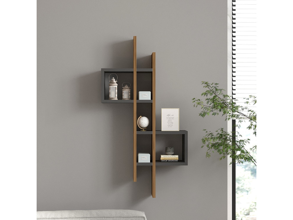 Étagère murale en bois "Emse" - 53 x 19 x 108 cm - Chêne, Anthracite