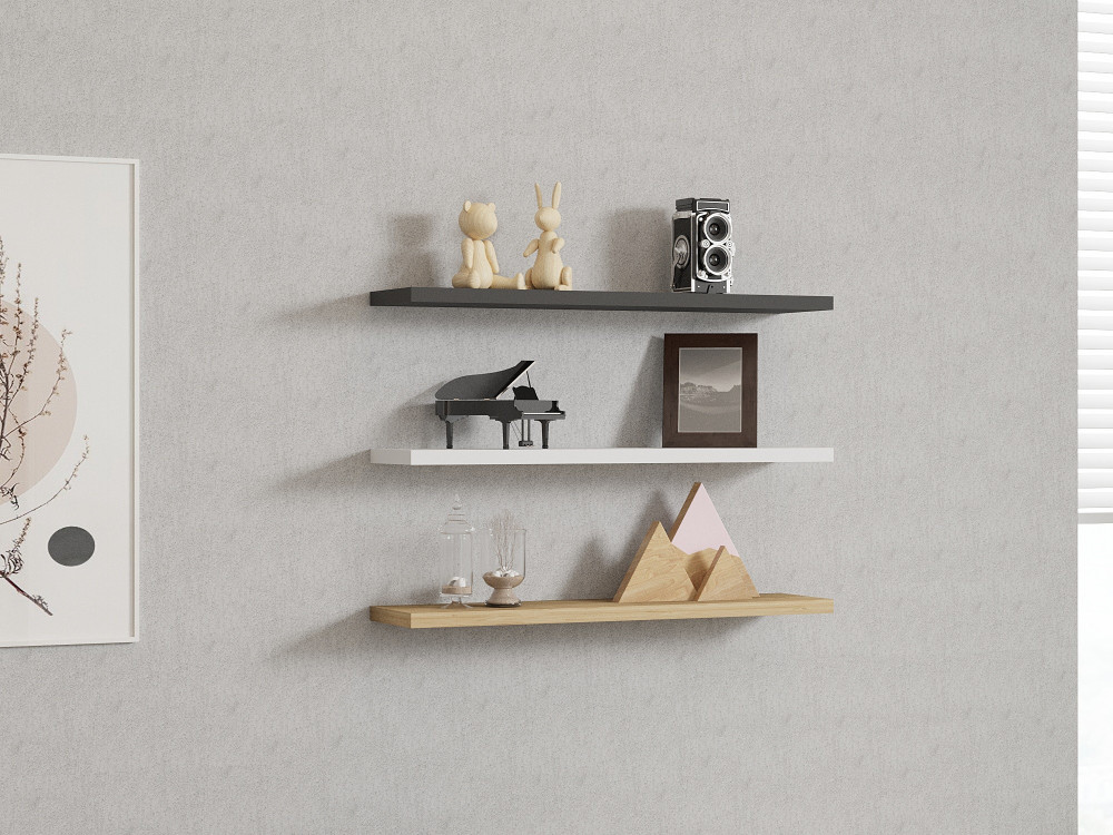 Étagère murale en bois "Boss" - 60 x 1 x 14 cm - Saphir, Anthracite, Blanc